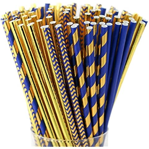 KEDON Decorative Blue and Gold Paper Straws Cover