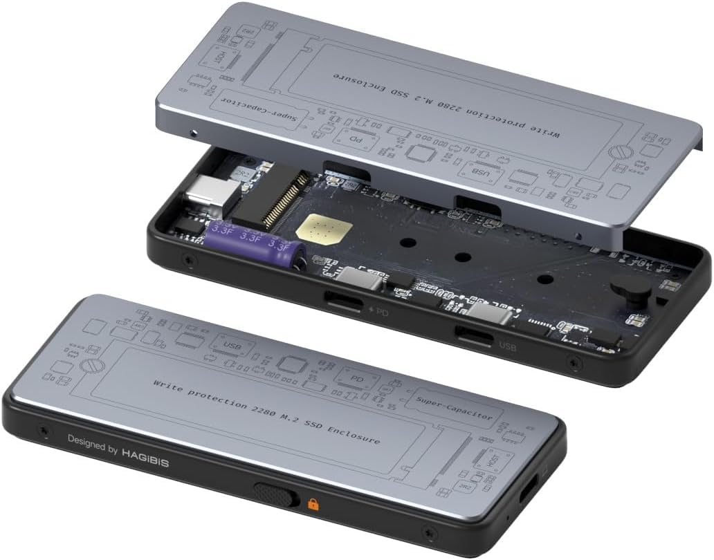 INICIO M.2 NVMe SSD Enclosure Reader, Write Protect USB C 3.2 Gen 2 10Gbps to M.2 External Hard Drive 100W PD,USB 2.0, M Key/B&M Keys 2230/2242/2260/2280 for MacBook Pro Mac mini Studio iPhone 16 15