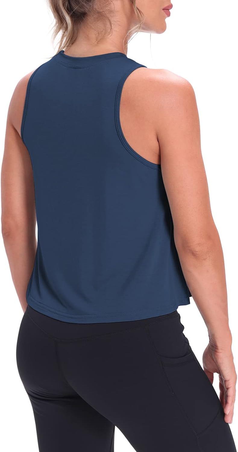 Mippo Crop Tops for Women Womens Workout Tops Flowy Cropped Tank Tops Athletic Shirts - Image 3
