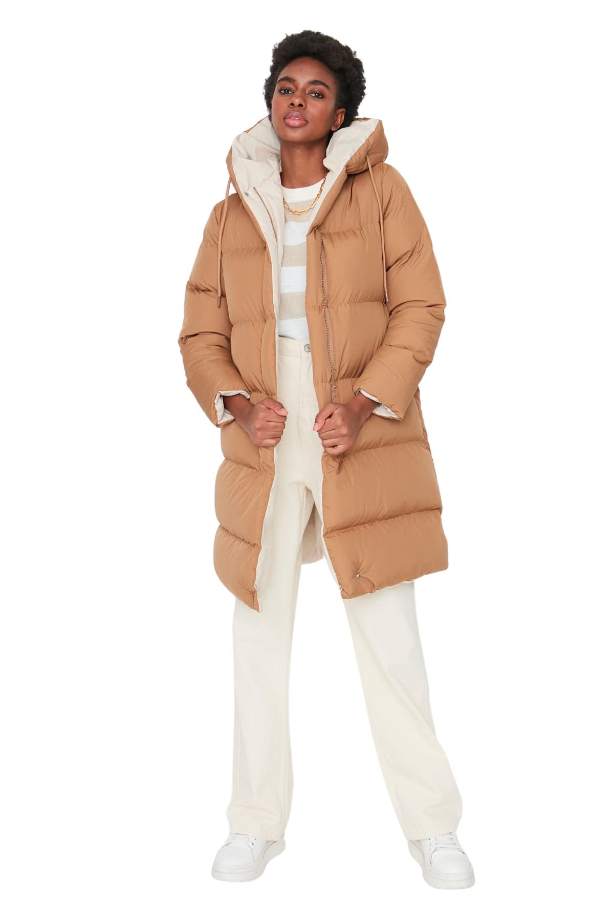 Trendyol Damen Braun Women's Gerade Lange Ärmel Plus Size Mäntel Coat, M