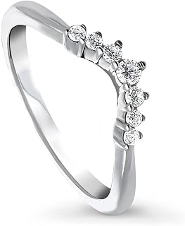 Sterling Silver CZ Ring Enhancer for Wedding Engagement Rings, Cubic Zirconia Chevron Curved Half Eternity Band Ring for Women