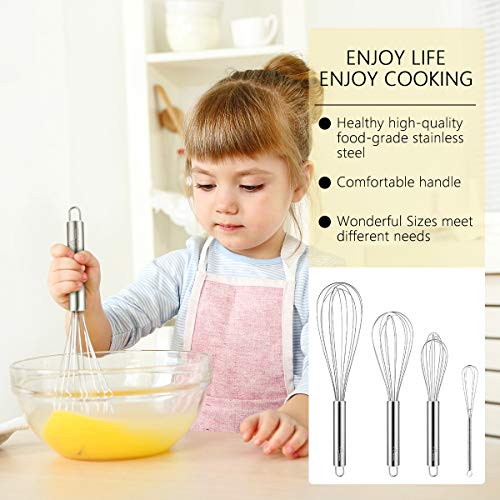 Hotec 4 Pieces Stainless Steel Whisks Set Wire Whisk Balloon Whisk Egg Beater Kitchen Utensils For Stirring, Beating, Blending #TOP1