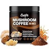 Catfit Mushroom Coffee Powder, 10 Mushroom Blend Supplements with Lion's Mane, Chaga, Cordyceps, L-Theanine for Energy, Focus, Cognitive and Immunity, 37 Serving