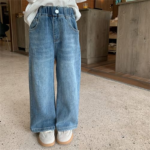 Girls Baggy Wide Leg Jeans Straight Elastic Waist Casual Distressed Denim Pants Kids Y2K Streetwear with Pockets4