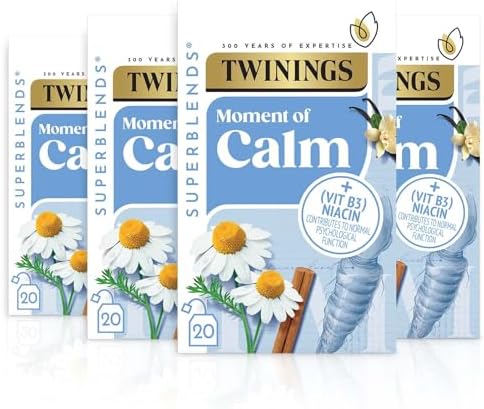 Twinings Superblends Calm Tea - Spiced Camomile, Vanilla & Roasted Chicory Root Herbal Tea Infusion with Vitamin B3 (Niacin), 80 Biodegradable Tea Bags