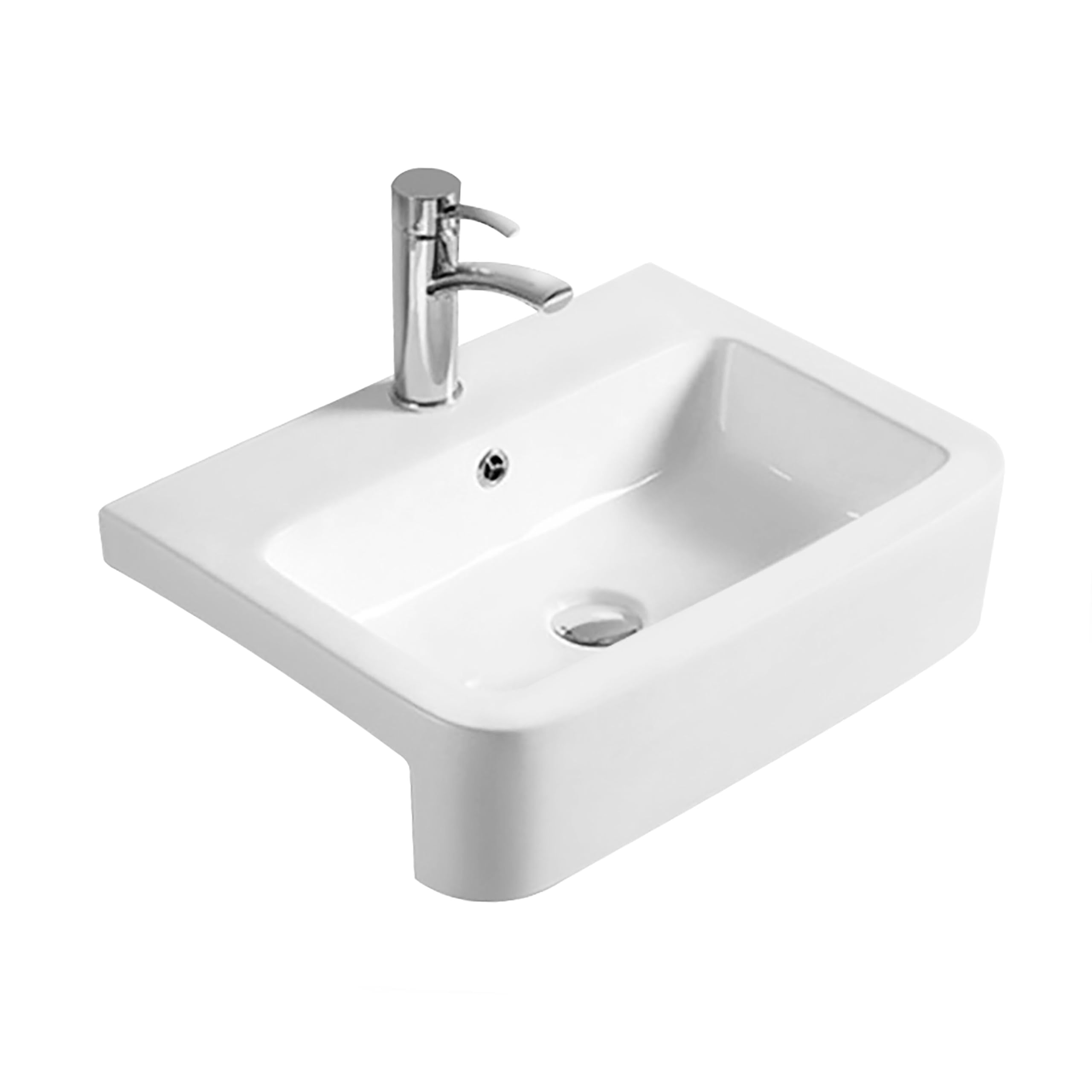 Balterley 570mm Countertop Vessel Bathroom Sink, Semi Recessed Ceramic Soft Square Bowl Bathroom Wash Basin Sink with Overflow, 1 Tap Hole, Countertop Basin Sinks - 570 x 415 x 155mm (White)