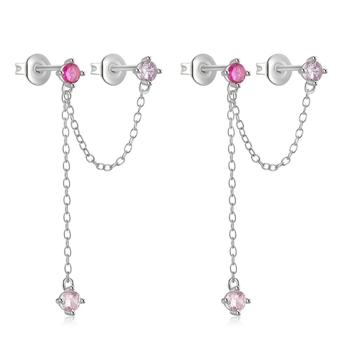 VELESAY Pendientes de Plata de Ley 925 con Cadena para Mujer Circoniña Pendientes Segundo Agujero Oreja Plata Brillantes Pendientes de Plata Mujer Pendientes Piercing Helix Hpoalergénicos