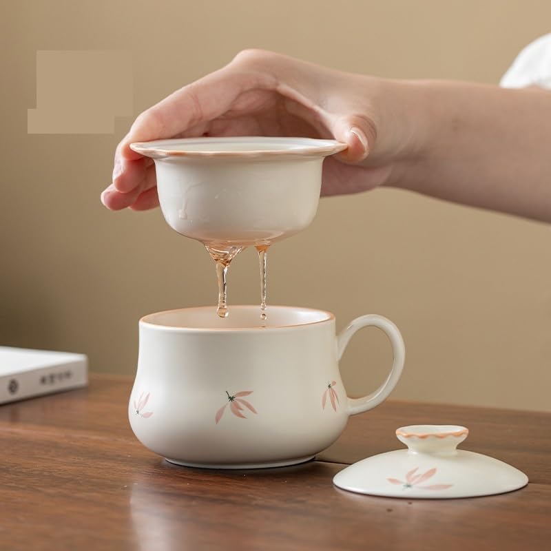 GSOUL Kungfu Tea cup Cream Yellow Ceramic Tea Mug With Lid Filtered Water Small Tea Cups