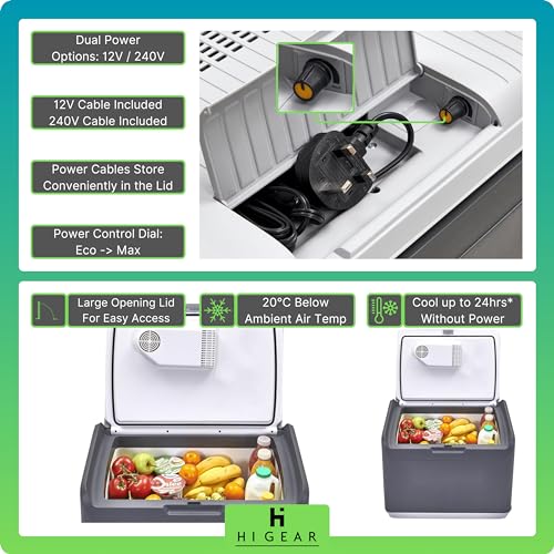 Hi-Gear Thermec Portable Fridge with Carry Handle & Wheels, Electric Cooler Box with Thermoelectric Cooling, 12V Car Plug /240V Mains, Ideal for Camping & Festivals (Grey, 45 Litre) - Image 4