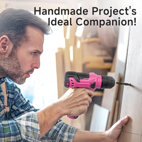 Tool Set - Tool Kit with 8V Cordless Drill, 132 Piece Tool Box with Drill, Home Tool Kits for Women & Men, Hand Drill Set Perfect for Homeowner, Diyer, Handyman - Pink