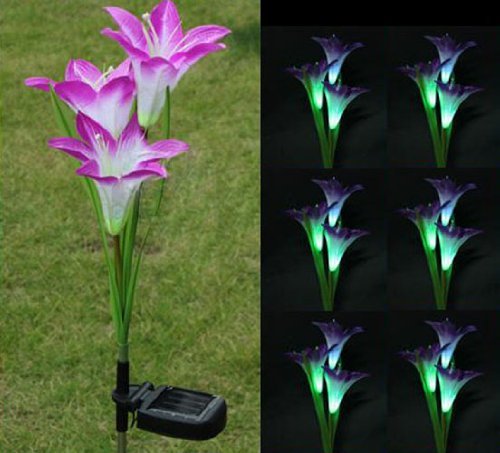 srovfidy funciona con energía solar LED cambio de color rojo Lily 4 x Flores Jardín Luz del césped lámpara impermeable