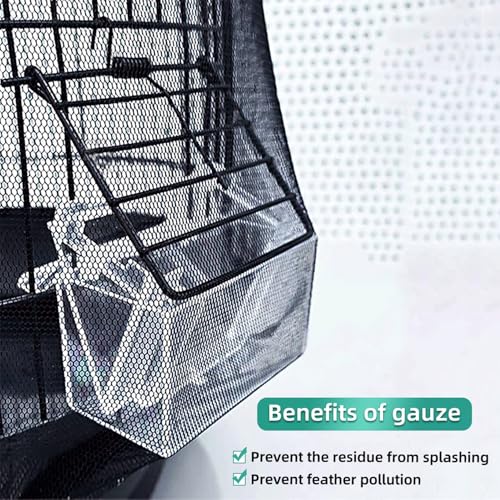Image of Bird Cage Seed Catcher, Seed Catcher Guard Net Cover, Parrot Nylon Mesh Net Cover, Universal Soft Airy Cage Net Stretchy Skirt for Round Square Cages (Solid-Black, 15.7 inch x87 inch)