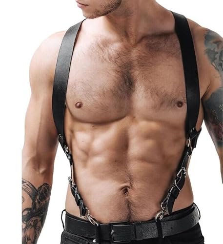 Thcbme Arnés de cuero para hombre, cinturón, pecho, cintura, brazos, tirantes, camisa gótica, club, Halloween, fiesta, Navidad, accesorio diario, 4, talla única