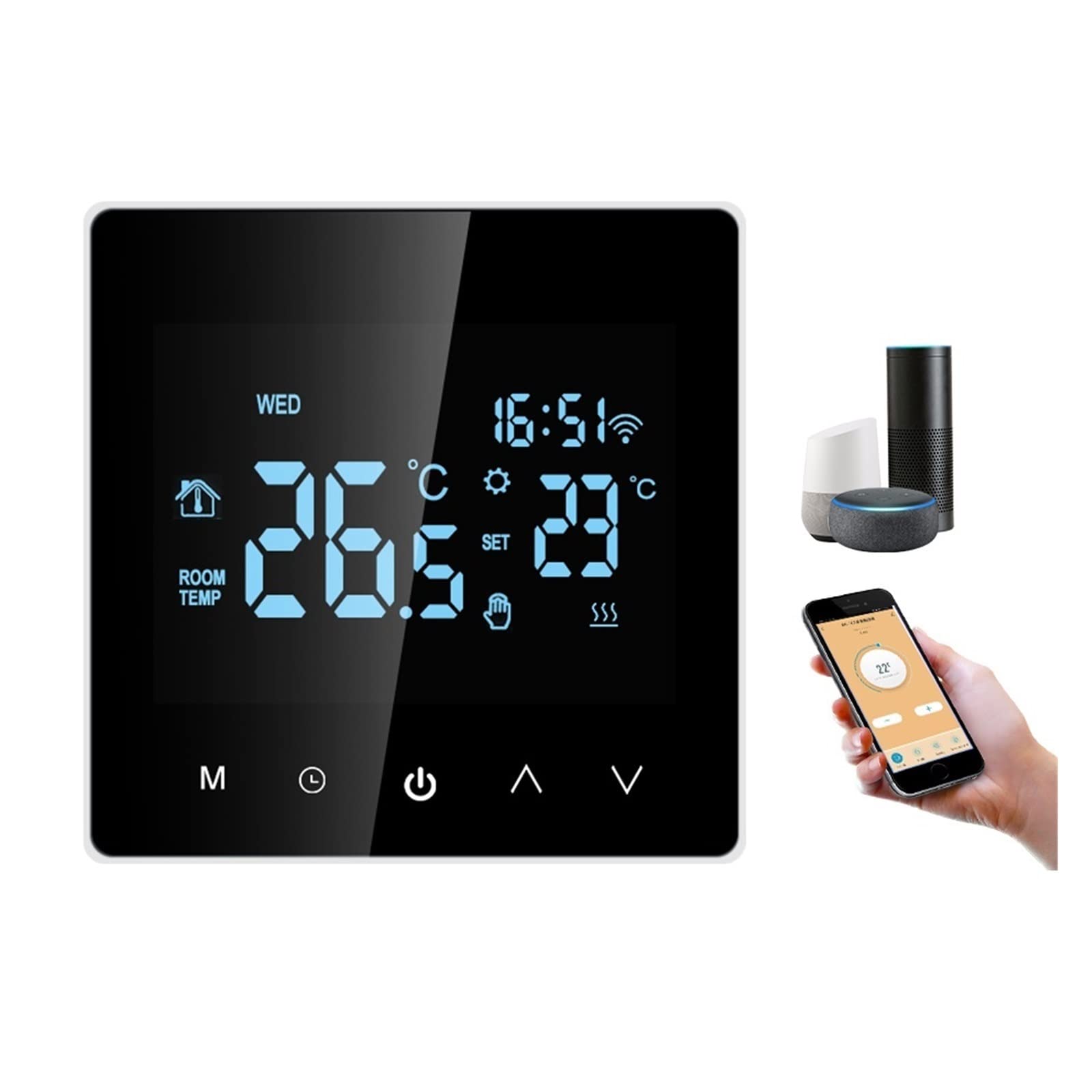Termometro da interno igrometro digitale Smart WiFi Electric Riscaldamento del pavimento Acqua/Gas Caldatura termostato Controllo di temperatura LCD Toccare il display wireless Con display LCD(NO WiFi
