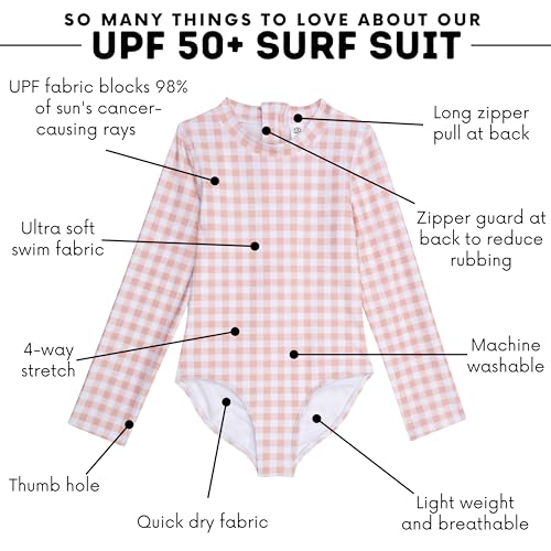 SwimZip® Girls' Long Sleeve UPF 50+ One-Piece Swimsuit - 2 Years to 14 Years