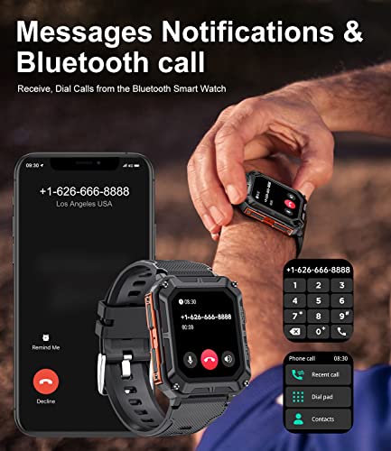 LIGE Military Smart Watches for Men,5ATM Waterproof Outdoors Sport Watch with Bluetooth Call Answer/Dial,Fitness Tracker with Heart Rate/Blood Pressure Monitor,Smart Watch for iOS Android Orange - Image 5
