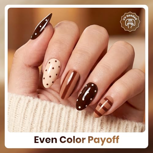 Image of Beetles Brown Gel Polish Set - Cocoa Cashmere, 6 Colors Chocolate Brown Gel Nail Polish Set, Soak Off UV LED Fall Nails Art, Long-Lasting Manicure Salon DIY Home Holiday Nails Art