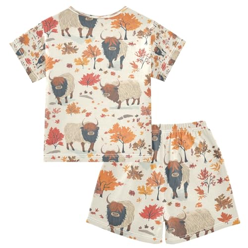senya Highland Cattle Tree P Summer Pajamas Set Short Cotton Sleepwear 2 Piece2