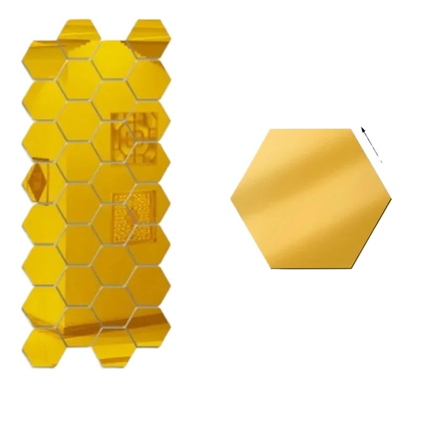 Hexagonal Mirror Wall Sticker 1/24pcs Hexagon Mirror Wall Stickers Self Adhesive Tiles Sticker Decals Gold for DIY Bedroom Bathroom Decor Wall Sticker(Gold,1 PCS)