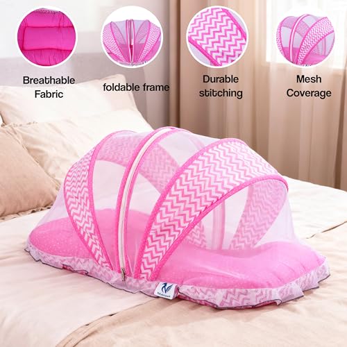 Image of Mosquito Net for Baby 0-6 Months, Baby Bed with Net, Foldable Portable Baby Bed Set with Breathable Mesh Design (Pink)