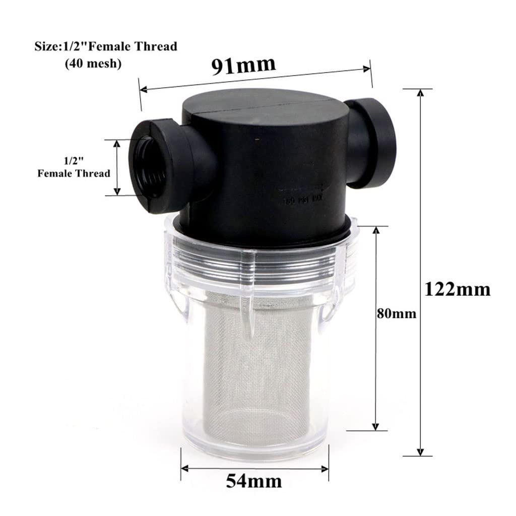 Filtro para Manguera， Filtro de Bomba de Agua, 1 Pieza de 1/2", 3/4" y 1" en línea, Malla 40(1/2")