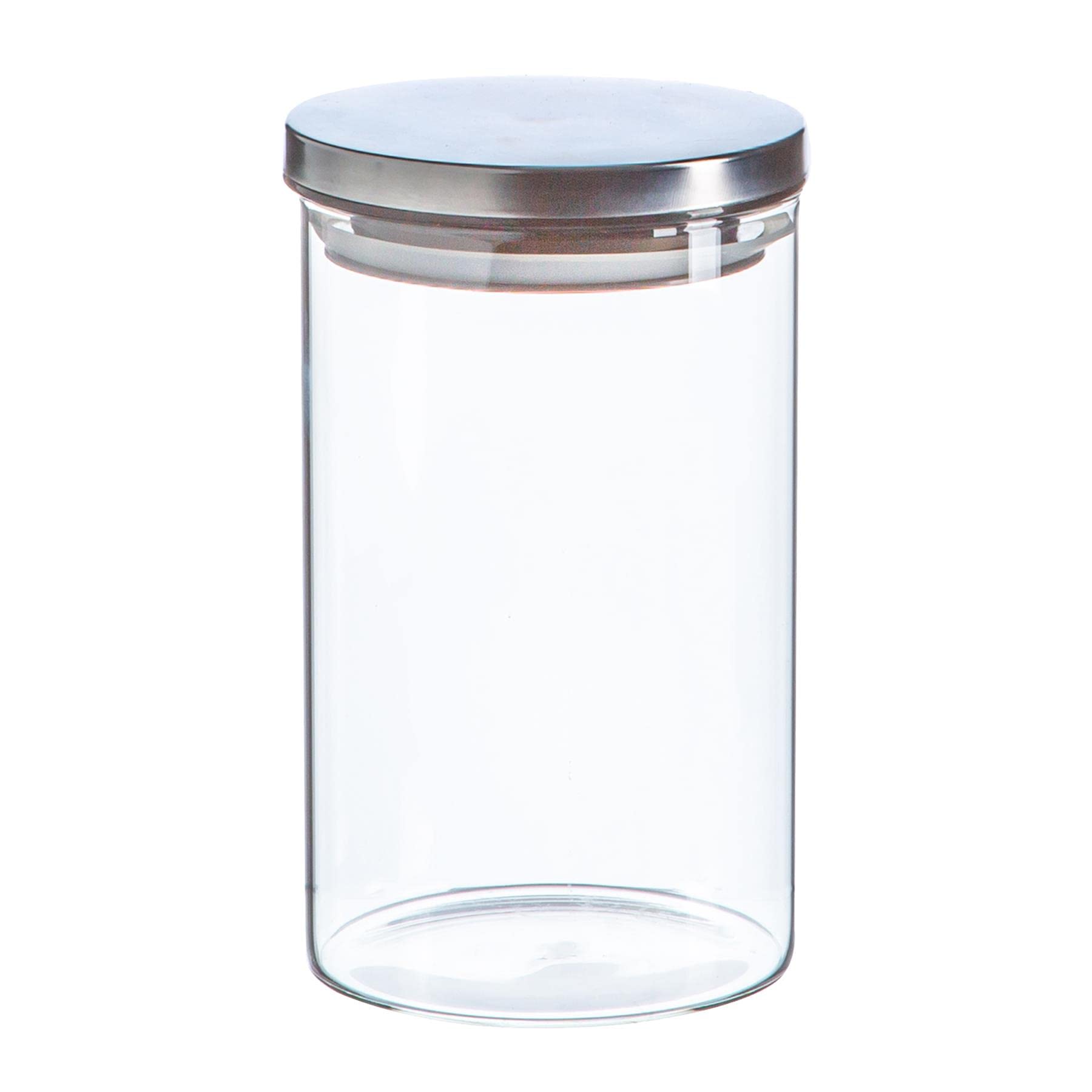 Argon Tableware Silver Scandi Storage Jar With Metallic Lid - 1 Pack - Modern Round Organisation Container Glass Jar For Kitchens, Pantry, Bathrooms, Utility Rooms 1000Ml