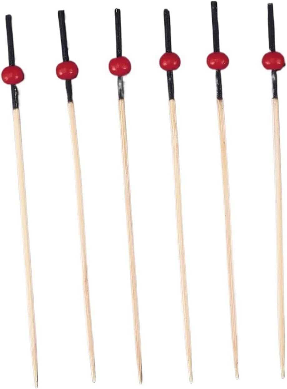 Cocktail Picks 2000pcs Bamboo Toothpicks Bar Tools Red Bead Appetizer Skewers Kitchen Dining(Red)
