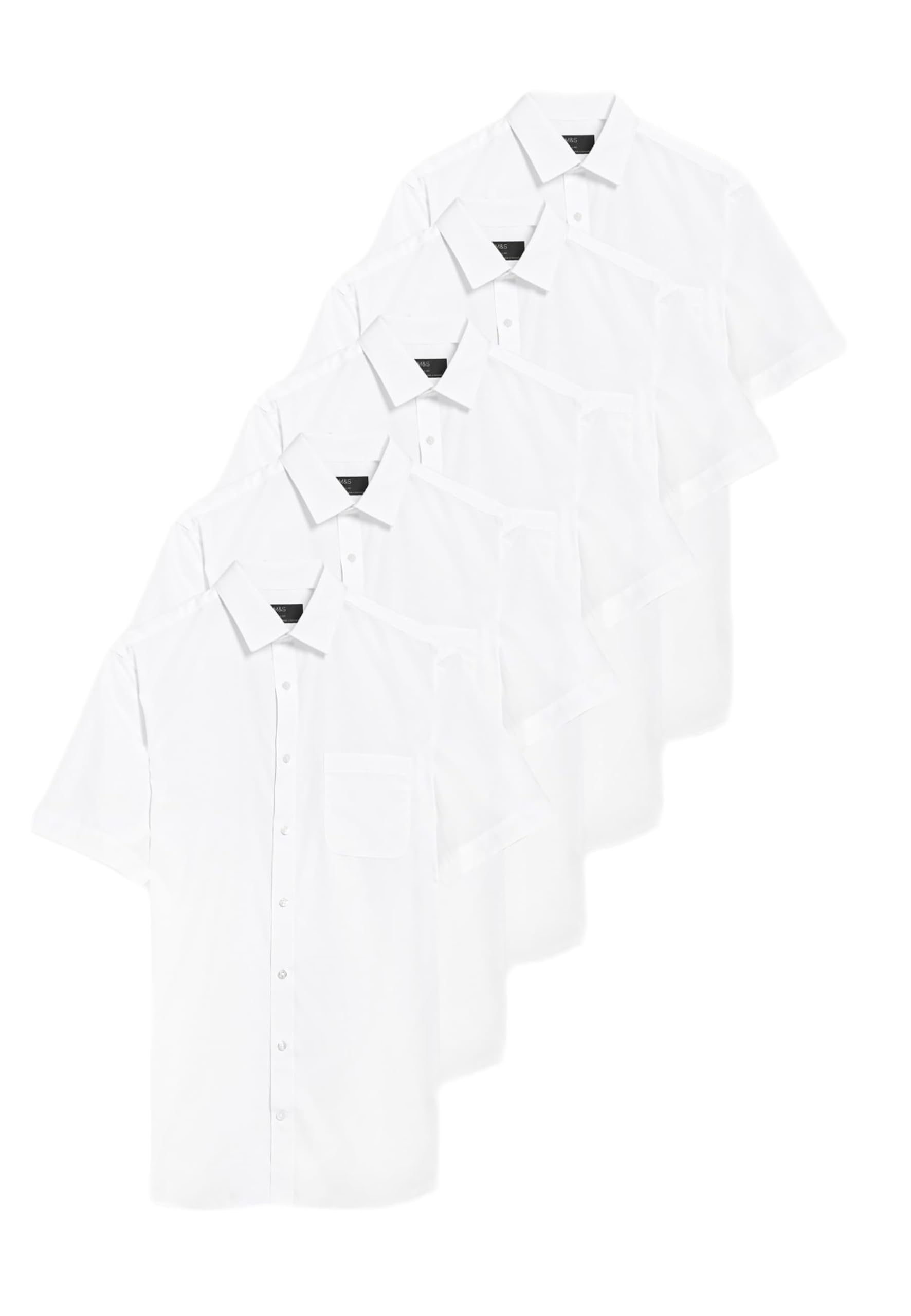 Marks & Spencer 5-Pack Uomo Camicie vestibilità Regolare Stiro Facile a Maniche Corte
