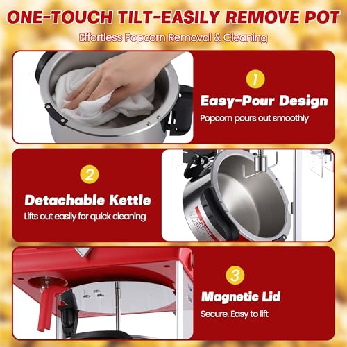 Image of Popcorn Machine, 10 Oz Vintage Popcorn Machine Cart with Wheels, Professional Movie Theater Style Popcorn Popper Makes Up to 40 Cups, Popcorn Maker Machine for Home & Commercial (Crimson Red)
