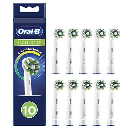 Oral-B Cross Action Clean Maximiser, Brossettes de Rechange, Embout, Pack de 10, Blanc, Clean Maximiser pour Brosse à Dents Électrique Jusqu’à 100 % d’élimination de la Plaque Dentaire