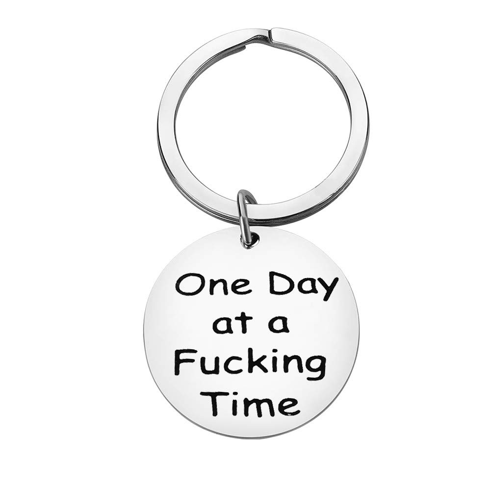 VadakaSobriety Gift Keychain One Day at a Time Keychain AA Gift NA Recovery Sobriety Alcoholics Anonymous Recovery Gifts New Beginnings Gift Sober Stainless Steel Keyring