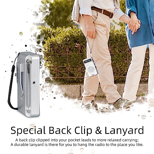 Image of PRUNUS J-166 Portable AM FM Radio, Battery Operated With Tuning Light, Back Clip, Excellent Reception for Indoor & Outdoor & Emergency Use, Transistor