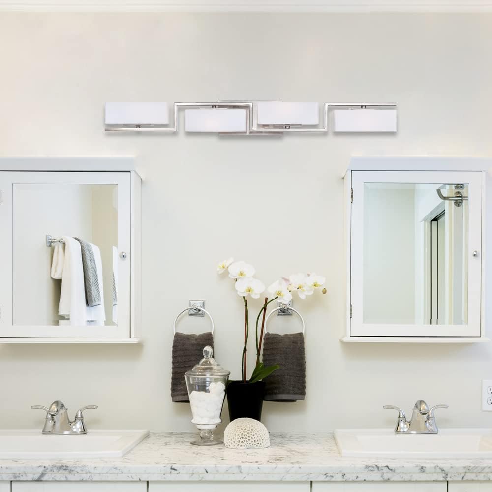 DESIGNERS FOUNTAIN 6714-SP 33.75in Meridian 4-Light Bathroom Vanity Light Fixture, Satin Platinum