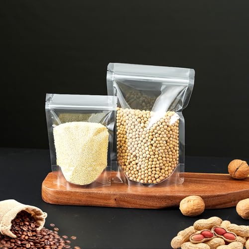 Image of 50 Pcs Resealable Packaging Bags, clear stand up food pouch bags with resealable lock seal zipper for Packaging Products,Nuts,Snack,Tea,Spices,Pet Food and Soaps (5.9x8.7inch)