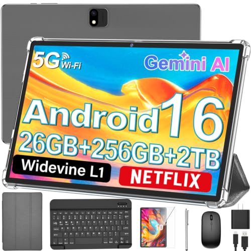 Image of Android 16 Tablet with Keyboard - 10 Inch Electronic Tablets, Silver Case