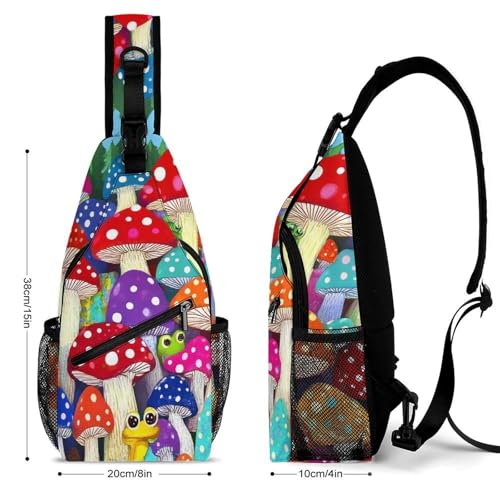 Men's Fashion Chest Bag, Travel Shoulder Pack, Small Cross Body Sling Bag Colorful Mushrooms Art2