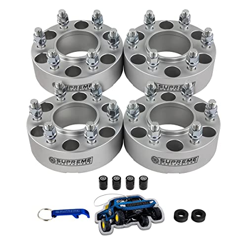 Supreme Suspensions - 4pc Set of 1.5" Hub Centric Wheel Spacers + Tire Valve Caps for Ford F-150/Expedition & Lincoln Navigator 2WD 4WD (Silver) BP: 6x135mm / CB: 87mm / Studs: M14x1.5