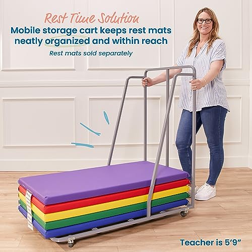 Image of ECR4Kids Rest Mat Storage Trolley with Locking Wheels, Classroom Organization, Grey