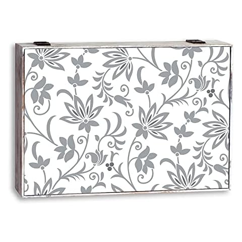Cubre Contador con Cuadro de Madera MDF de 46x6x31 cm - Flores Blanco y Gris Cover