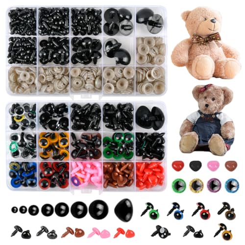 POUMUE 688 Yeux de Securite Amigurumi, 6-27mm Yeux et Nez de Sécurité en Plastique Coloré,Yeux de Poupée en Plastique avec Rondelles,Yeux de Sécurité...