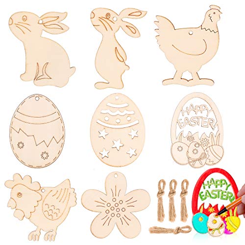 Adornos de Madera Decoraciones de Pascua, 40 Piezas Partido Etiqueta Huevos de Pascua de la Flor del Conejo, para Manualidades de Pascua de Bricolaje, Suministros de Fiesta de Pascua