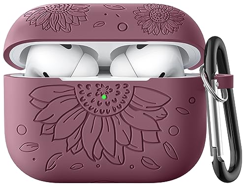 IMIVIO Compatible with Airpods Pro 2nd Generation Case Cover & Airpod Pro Case Cover, Sunflower Cute Silicone Engraved Skin Cover Compatible with Apple Airpods Pro 2nd/1st Case, Front LED Visible