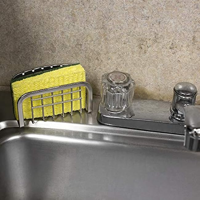 Home Basics Sponge Holder with Suction Cups, Satin Nickel 4.6 x 3 x 2.15
