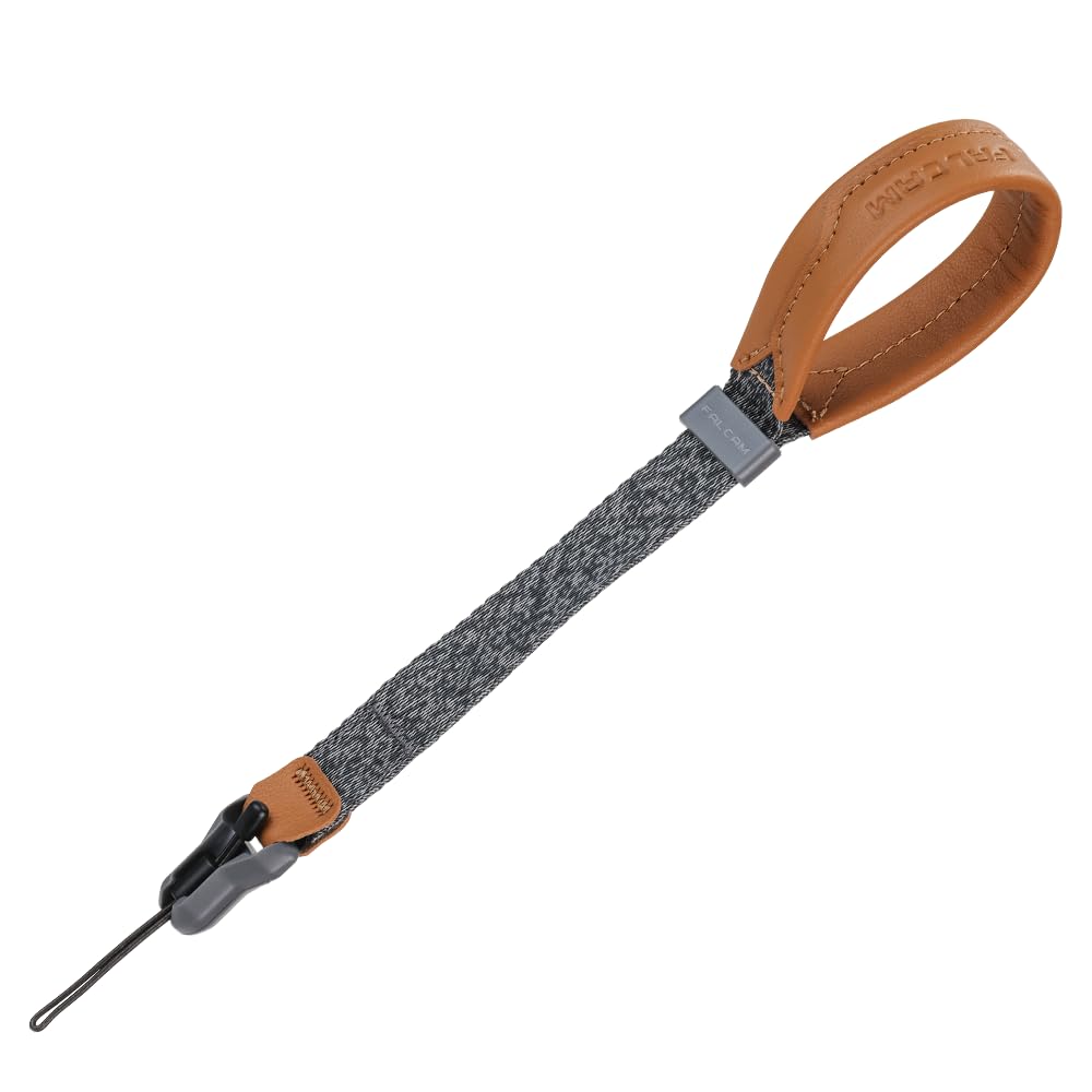 Falcam Maglink V2 Magnetic Quick-Release Camera Wrist Strap, Secure Hand Strap – Grey Strap/Brown Leather Detail