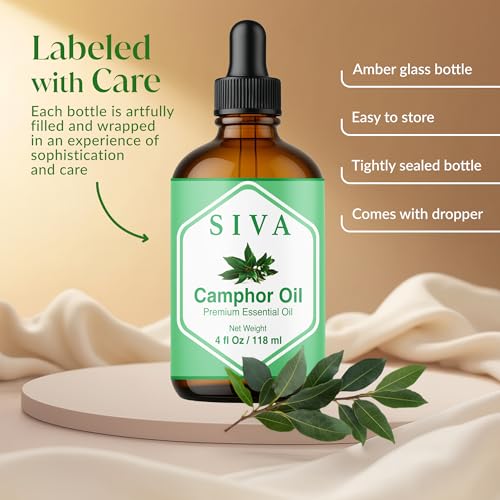 Image of Siva Camphor Essential Oil 4 Fl Oz - for Diffuser, Skin & Hair Care - Ideal for Massage & DIY Blends- with Dropper