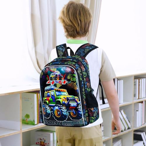 gxtvo 3PCS Boys Truck Backpack, 16" Kids Car Bookbag with Lunch Box, Water Resistant Elementary Preschool Toddler School Bag2