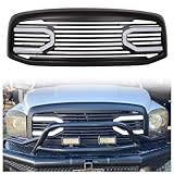 ECOTRIC Front Big Horn Grill Compatible with 2006-2009 Dodge RAM 2500 3500 2006-2008 Dodge RAM 1500 Grille Replacement Shell(W/Light, Black)