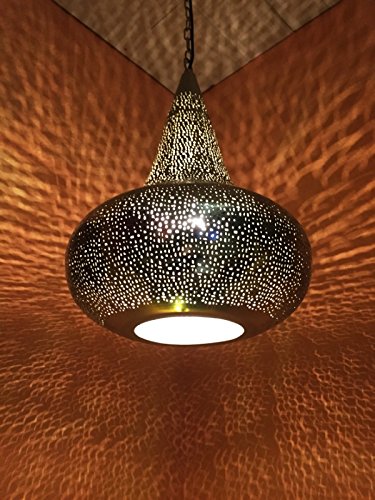 Orientalische Lampe Pendelleuchte Silber Namika 50cm E27 Lampenfassung | Marokkanische Design Hängeleuchte Leuchte aus… – Bild 3