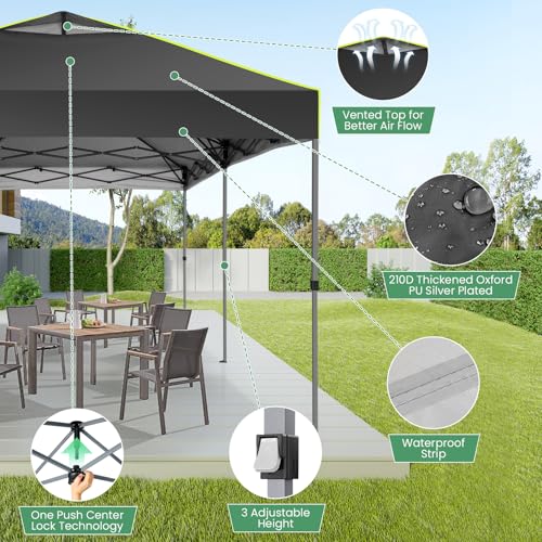 Image of COBIZI 10x20 Pop Up Canopy Tent Without Removable Sidewalls, One Push Party Tent Outdoor Waterproof Event Canopy with Air Vent for Parties Commercial Wedding, 3 Height, Carry Bag, Sandbag, Black