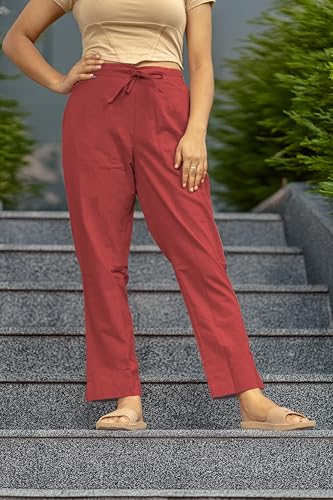 Image of Women's Cotton Regular Fit Trousers - Comfortable and Stylish Casual Office Wear Kurti Pants for Daily Use, Soft and Breathable Fabric